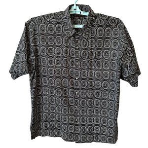Tory Richards Men's Hawaiian Button Up Short Sleeve B & W Print Shirt